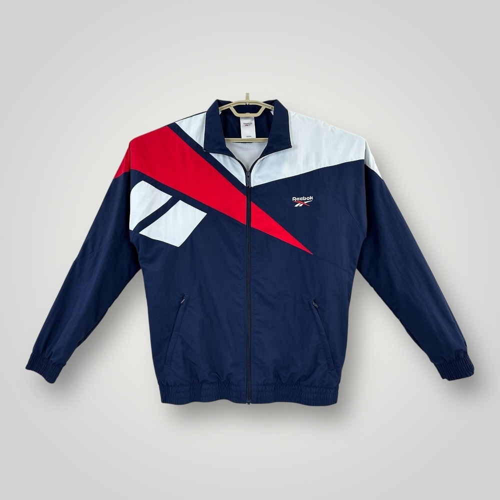 Reebok Windbreaker Jacket Mens M Blue Mesh‎ Lined Full Zip Rain Athletic Coat